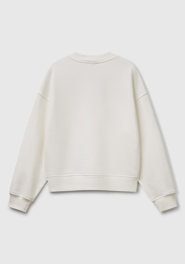  Kadın Beyaz Pamuk Karışımlı Logo Baskılı Bisiklet Yaka Sweatshirt