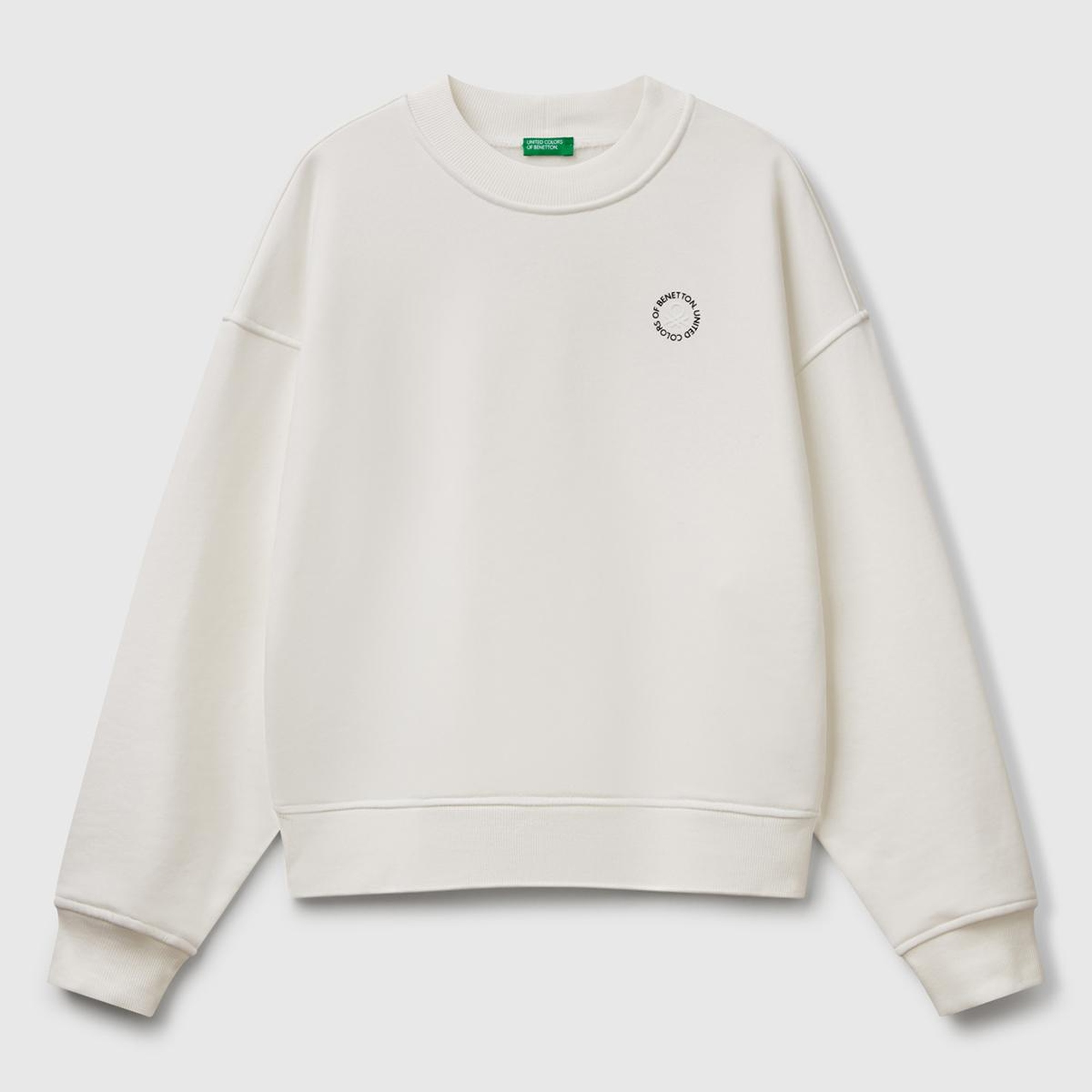 Kadın Beyaz Pamuk Karışımlı Logo Baskılı Bisiklet Yaka Sweatshirt