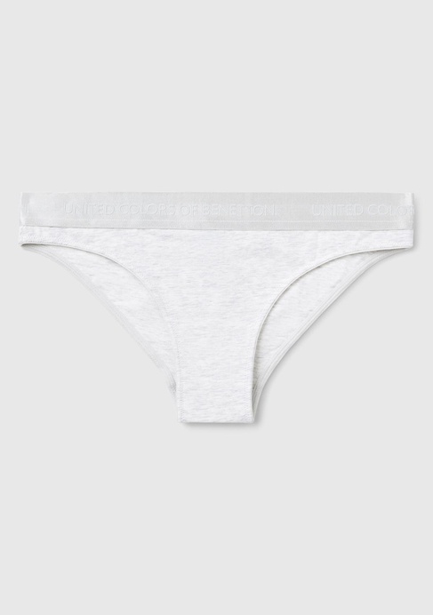  Kadın Gri Pamuk Karışımlı Logo Bantlı Hipster Kesim Külot