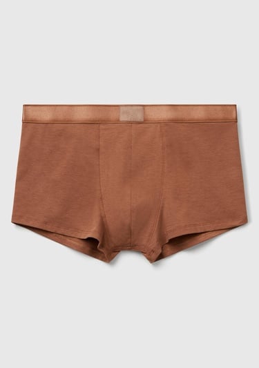  Erkek Kahverengi Pamuk Karışımlı Beli Logo Baskılı Boxer