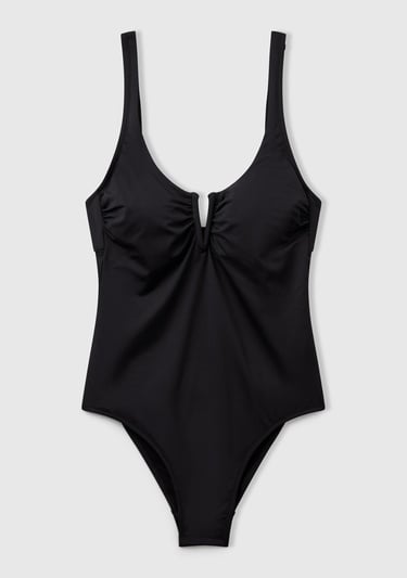  Kadın Siyah V Dekolteli Arkadan Bağlamalı Mayo