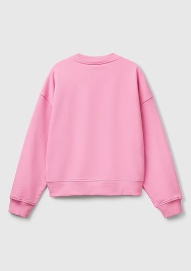  Kadın Pembe Pamuk Karışımlı Logo Baskılı Bisiklet Yaka Sweatshirt