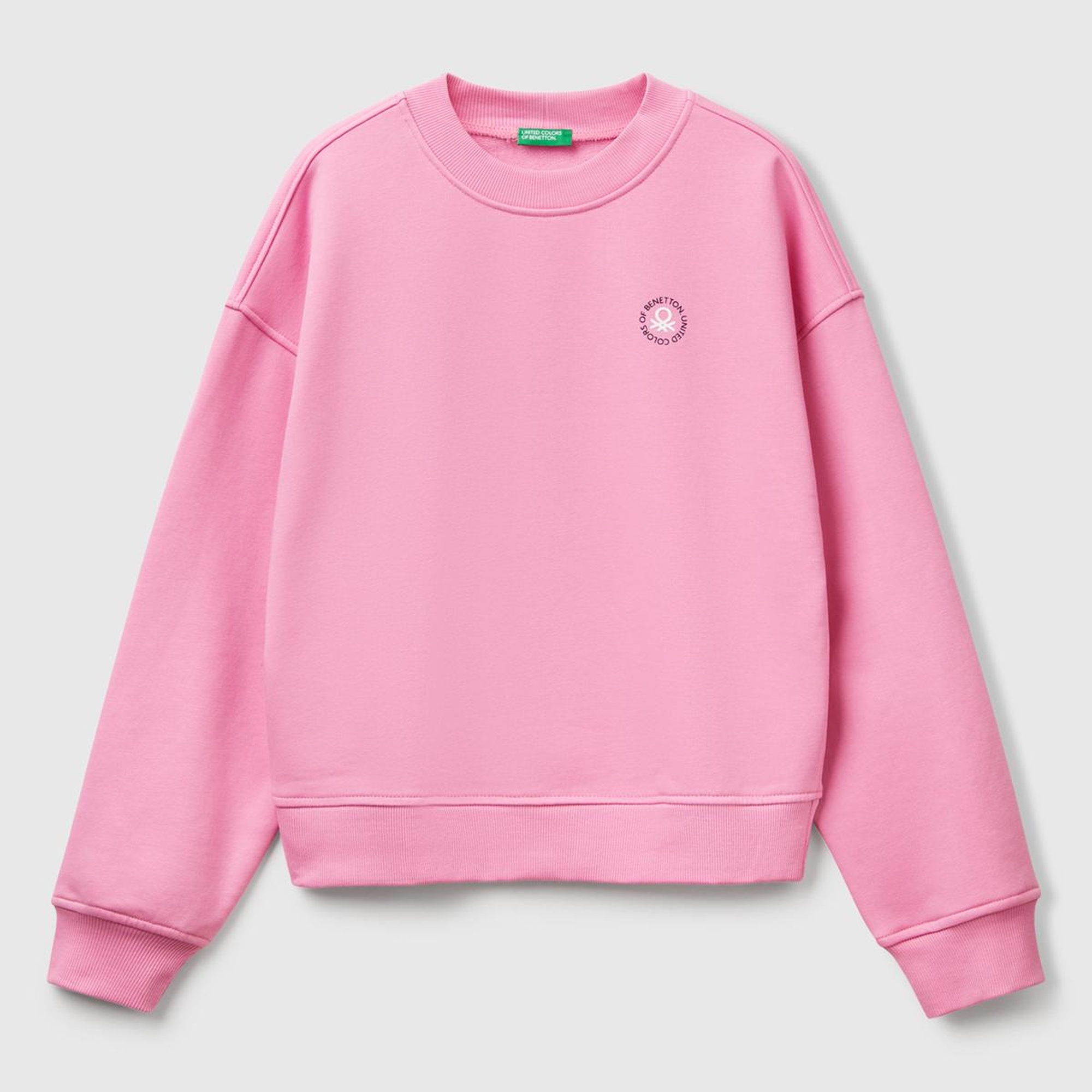 Kadın Pembe Pamuk Karışımlı Logo Baskılı Bisiklet Yaka Sweatshirt