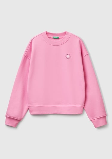  Kadın Pembe Pamuk Karışımlı Logo Baskılı Bisiklet Yaka Sweatshirt