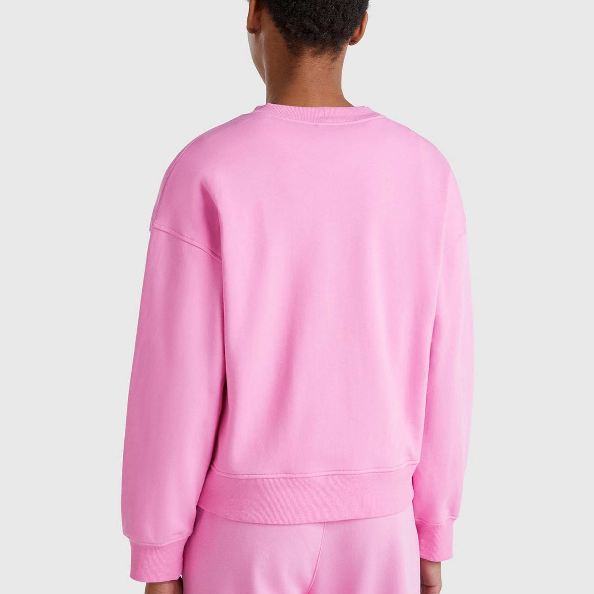 Kadın Pembe Pamuk Karışımlı Logo Baskılı Bisiklet Yaka Sweatshirt