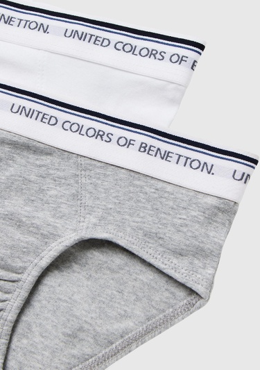  Erkek Çocuk Gri Beli Logo Baskılı Düz Renk 2'li Slip Seti