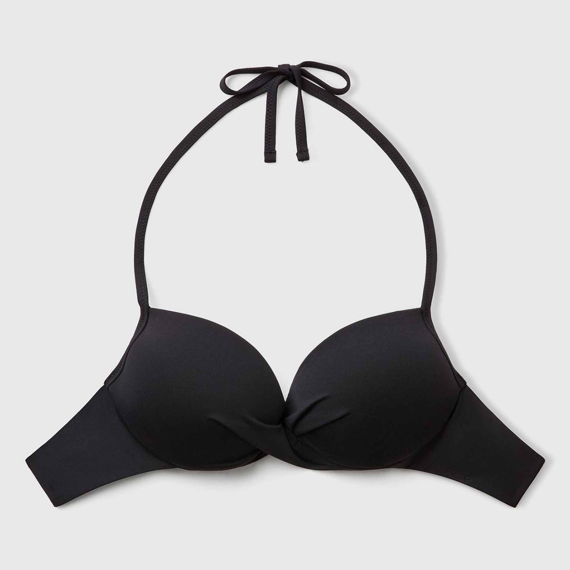 Kadın Siyah Göğsü Büzgülü Arkadan Bağlamalı Bikini Üstü