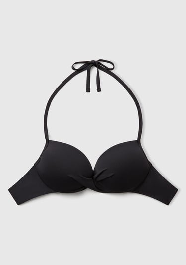  Kadın Siyah Göğsü Büzgülü Arkadan Bağlamalı Bikini Üstü