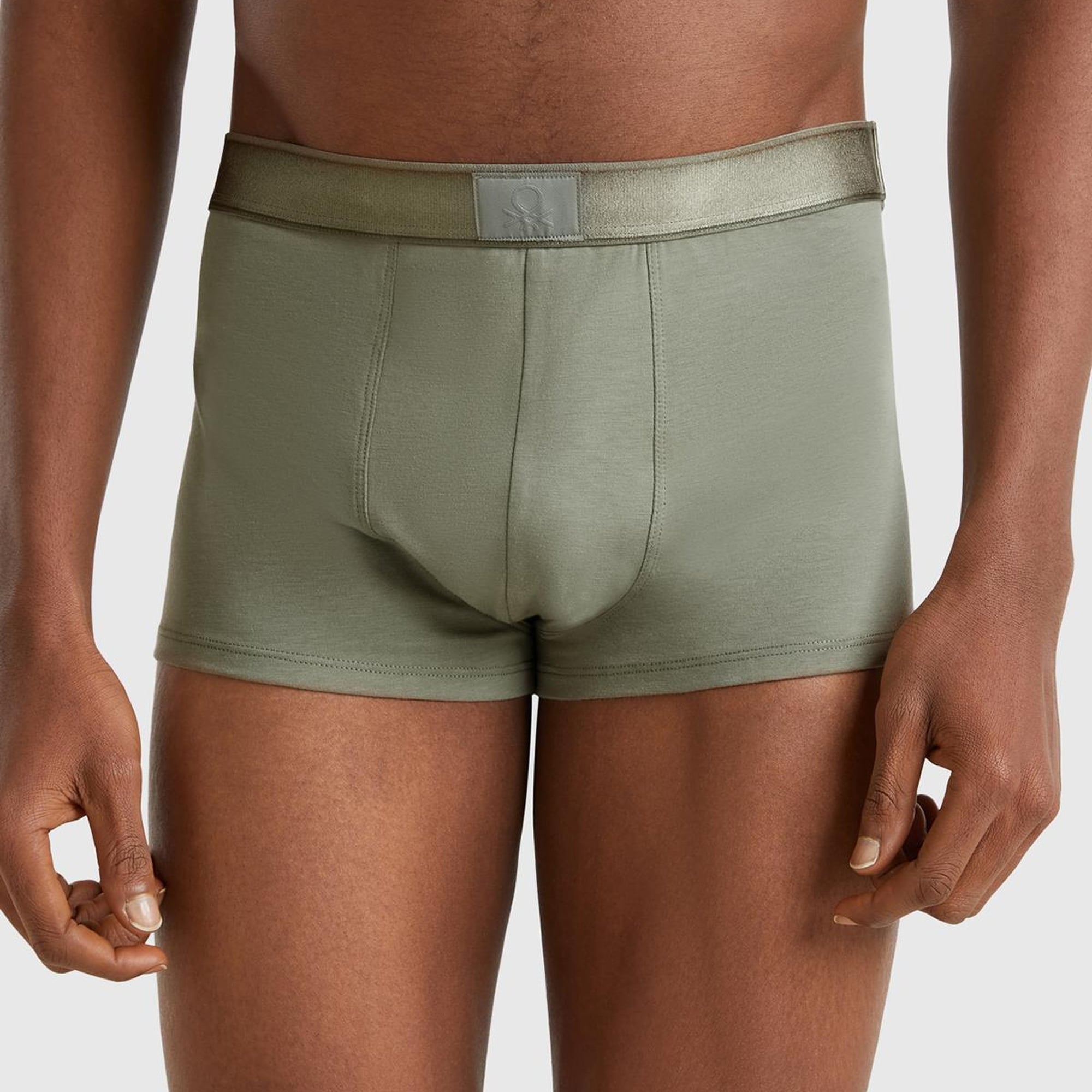 Erkek Soluk Yeşil Pamuk Karışımlı Beli Logo Baskılı Boxer