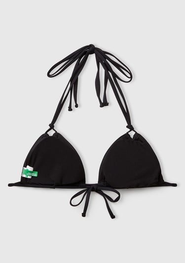  Kadın Siyah Çift Askılı Arkadan ve Boyundan Bağlamalı Üçgen Bikini Üstü