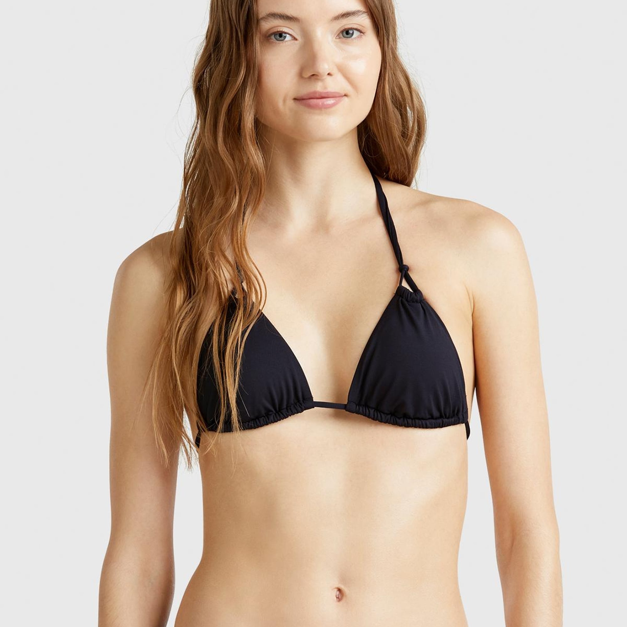 Kadın Siyah Çift Askılı Arkadan ve Boyundan Bağlamalı Üçgen Bikini Üstü