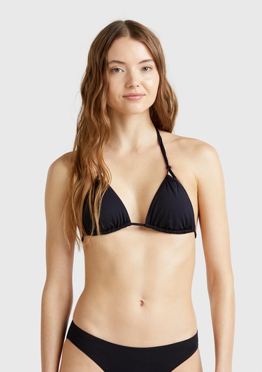  Kadın Siyah Çift Askılı Arkadan ve Boyundan Bağlamalı Üçgen Bikini Üstü