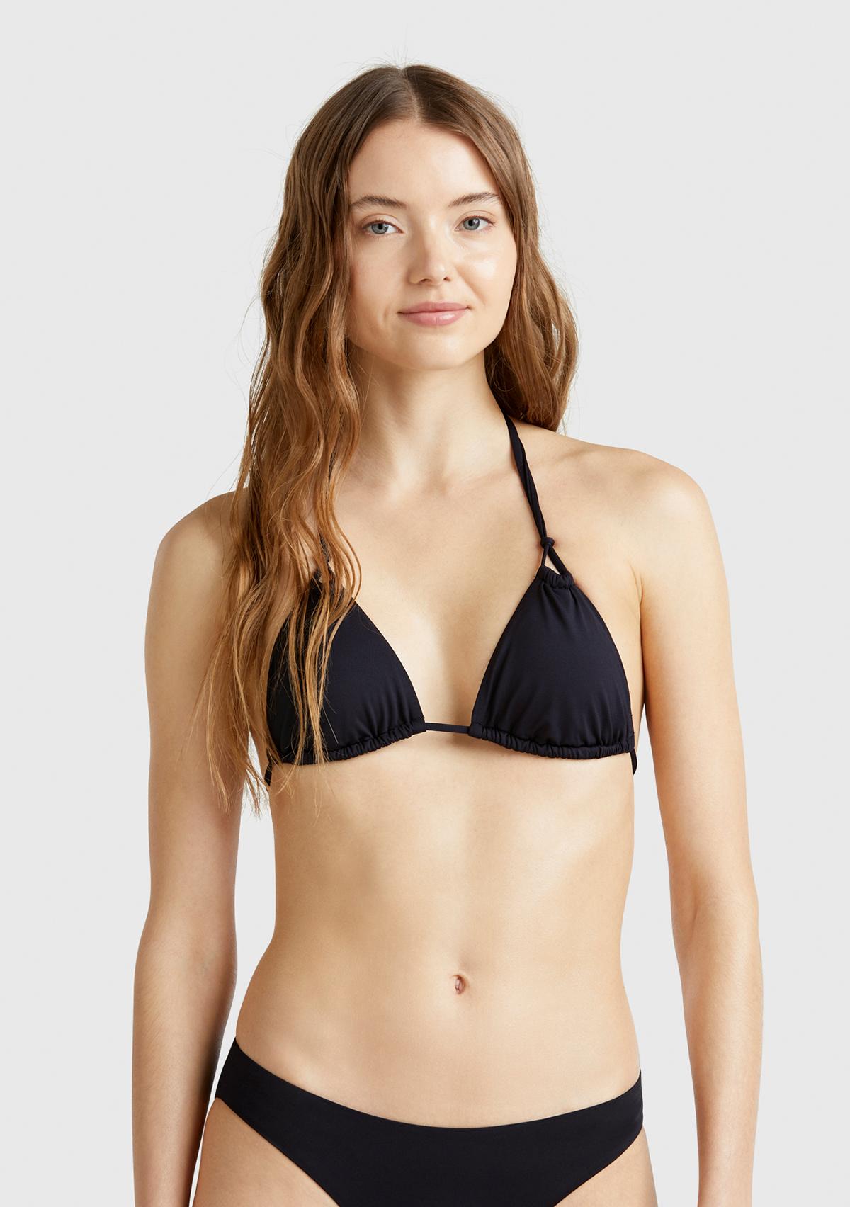  Kadın Siyah Çift Askılı Arkadan ve Boyundan Bağlamalı Üçgen Bikini Üstü