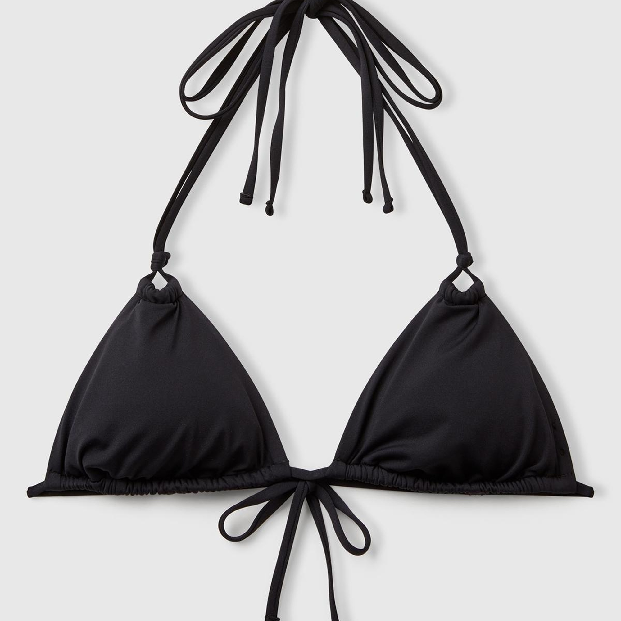 Kadın Siyah Çift Askılı Arkadan ve Boyundan Bağlamalı Üçgen Bikini Üstü