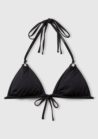  Kadın Siyah Çift Askılı Arkadan ve Boyundan Bağlamalı Üçgen Bikini Üstü