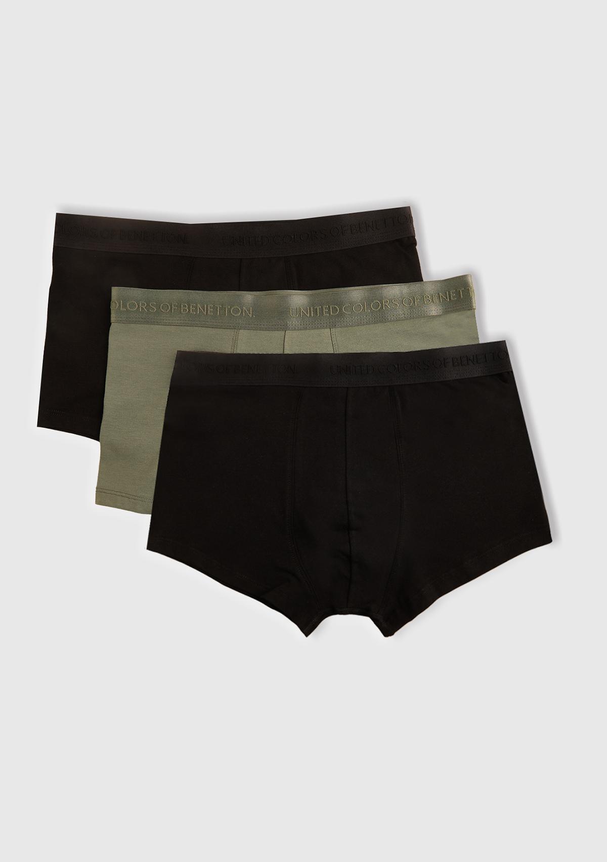  Erkek Siyah Pamuk Karışımlı Logo Bantlı 3'lü Boxer Seti