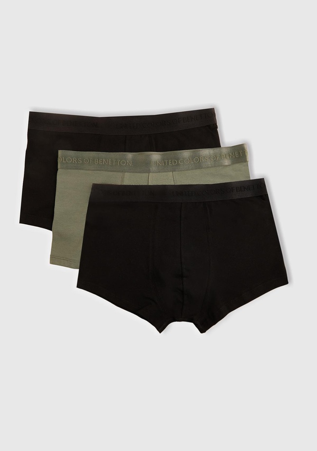  Erkek Siyah Pamuk Karışımlı Logo Bantlı 3'lü Boxer Seti