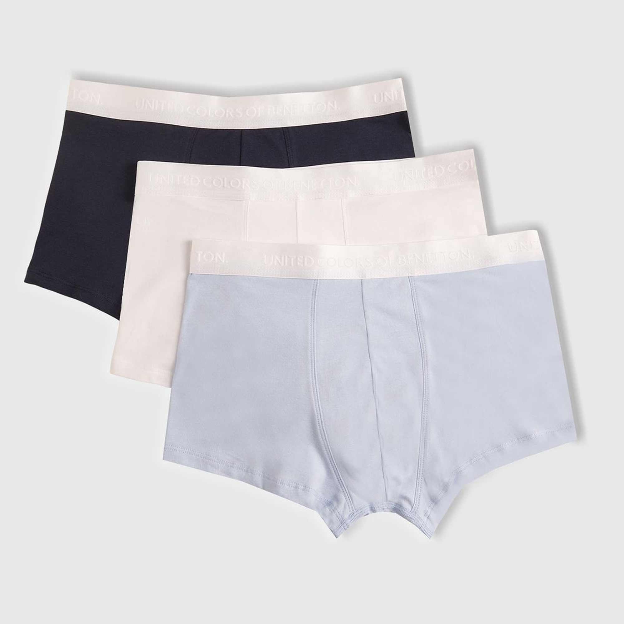 Erkek Turkuaz-Beyaz-Lacivert Pamuk Karışımlı Logo Bantlı 3'lü Boxer Seti