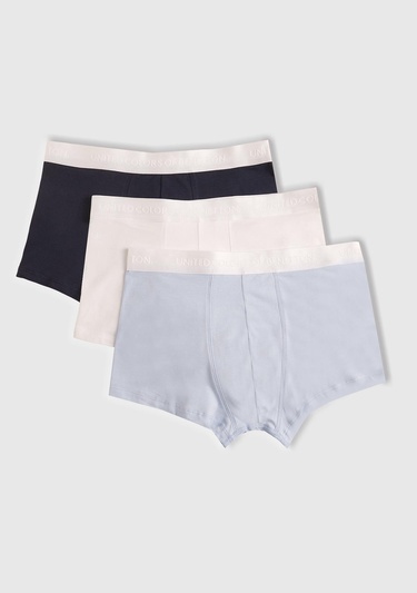  Erkek Turkuaz-Beyaz-Lacivert Pamuk Karışımlı Logo Bantlı 3'lü Boxer Seti
