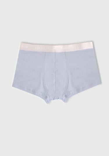  Erkek Turkuaz-Beyaz-Lacivert Pamuk Karışımlı Logo Bantlı 3'lü Boxer Seti