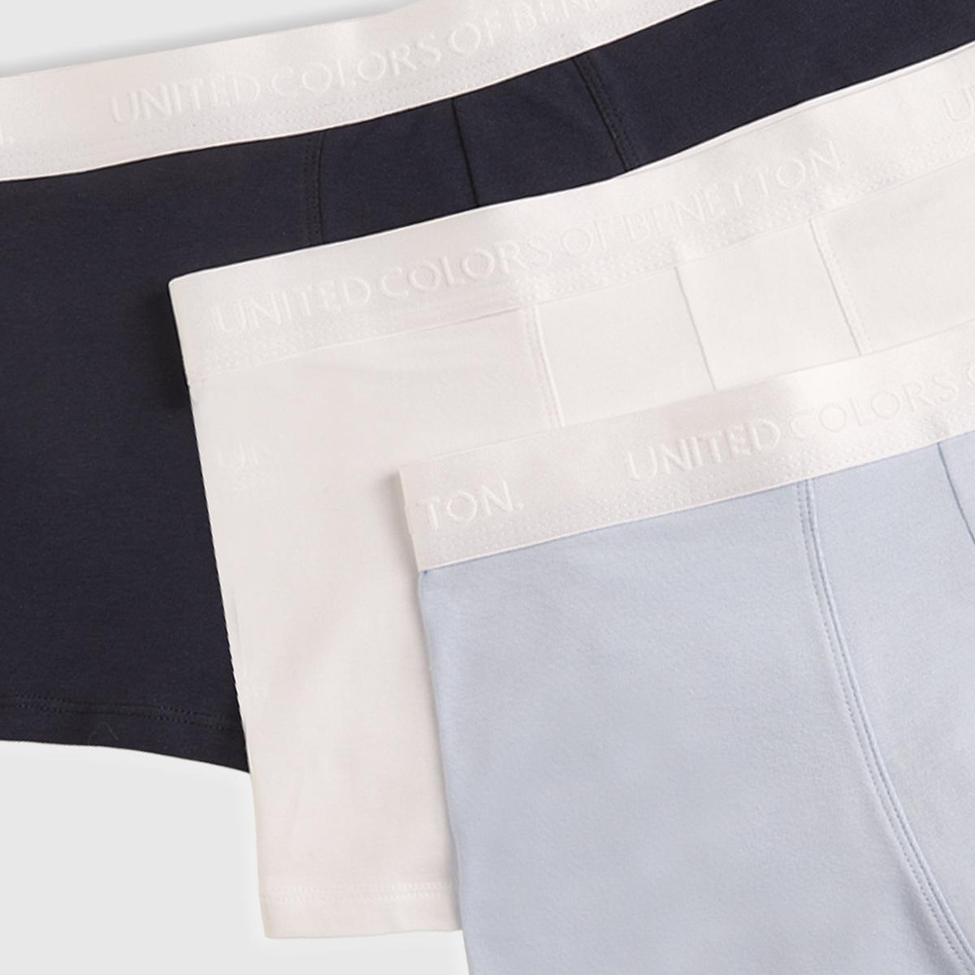 Erkek Turkuaz-Beyaz-Lacivert Pamuk Karışımlı Logo Bantlı 3'lü Boxer Seti