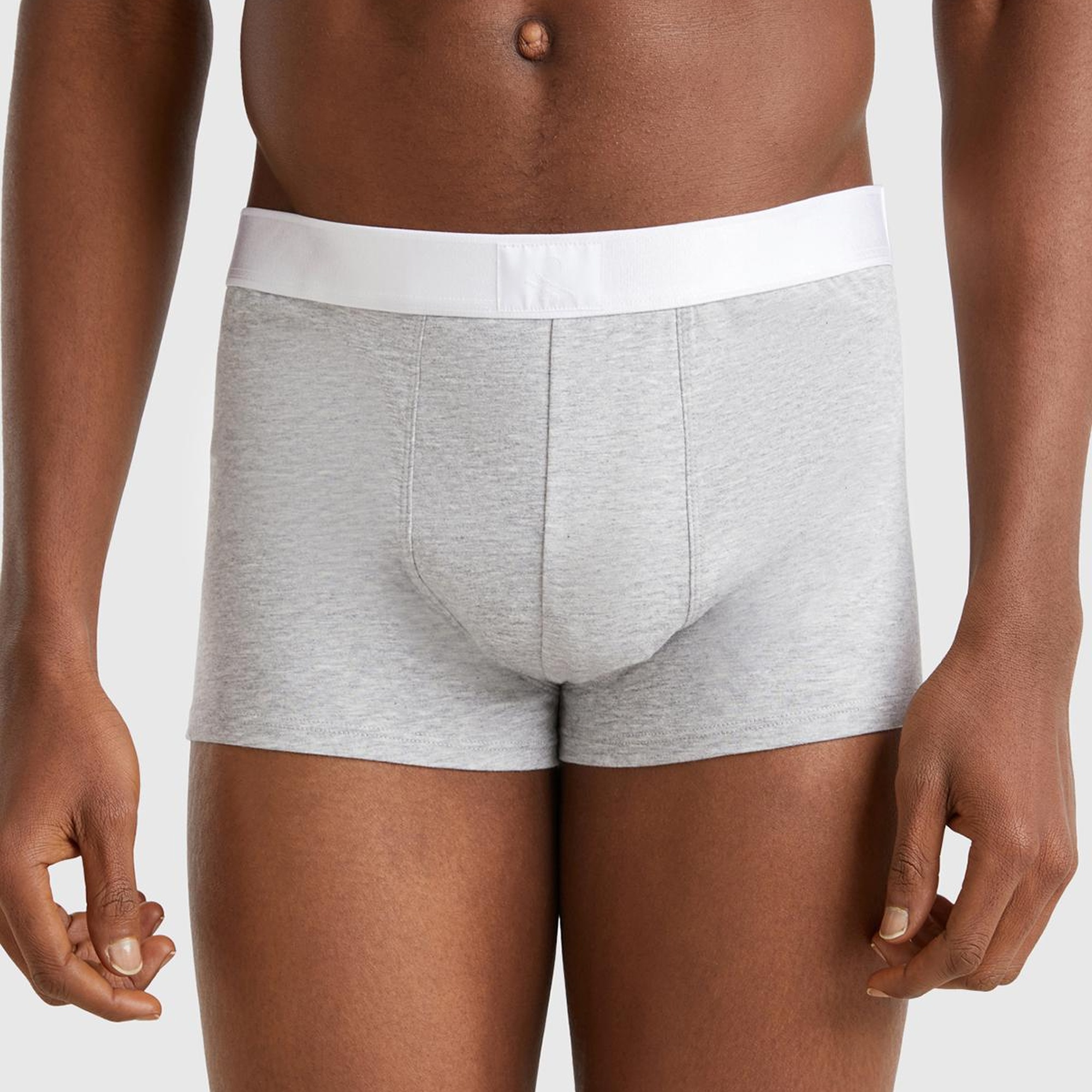 Erkek Gri Melanj Pamuk Karışımlı Beli Logo Baskılı Boxer