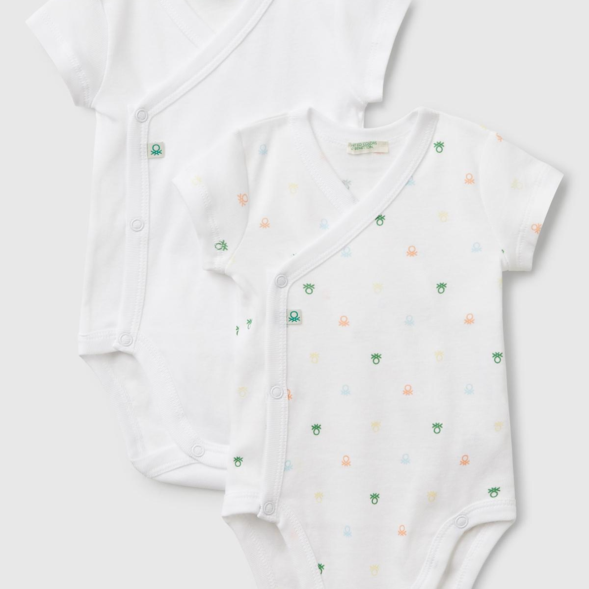 Bebek Beyaz Desenli Çıtçıtlı Kısa Kollu 2'li Body Seti