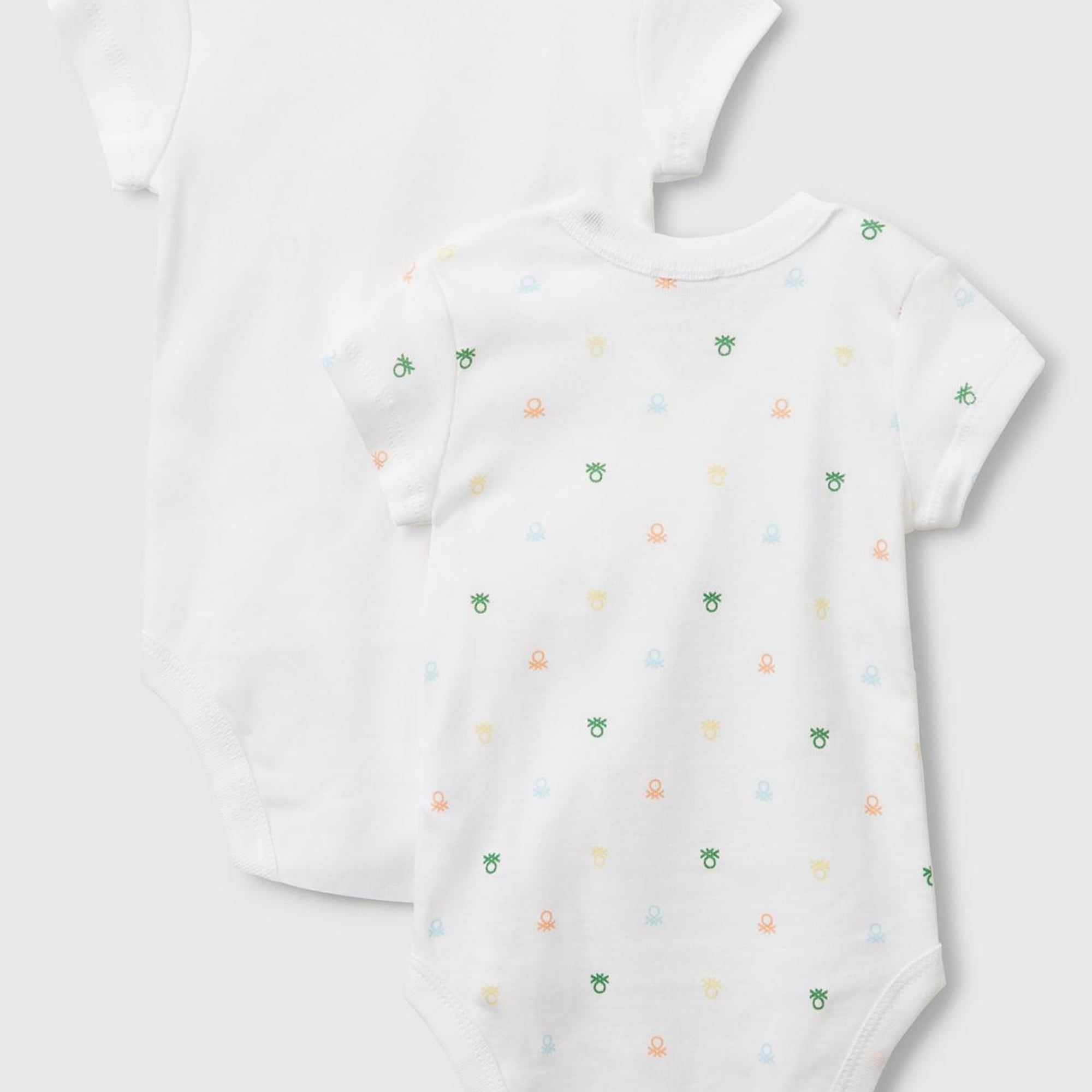 Bebek Beyaz Desenli Çıtçıtlı Kısa Kollu 2'li Body Seti