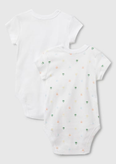  Bebek Beyaz Desenli Çıtçıtlı Kısa Kollu 2'li Body Seti