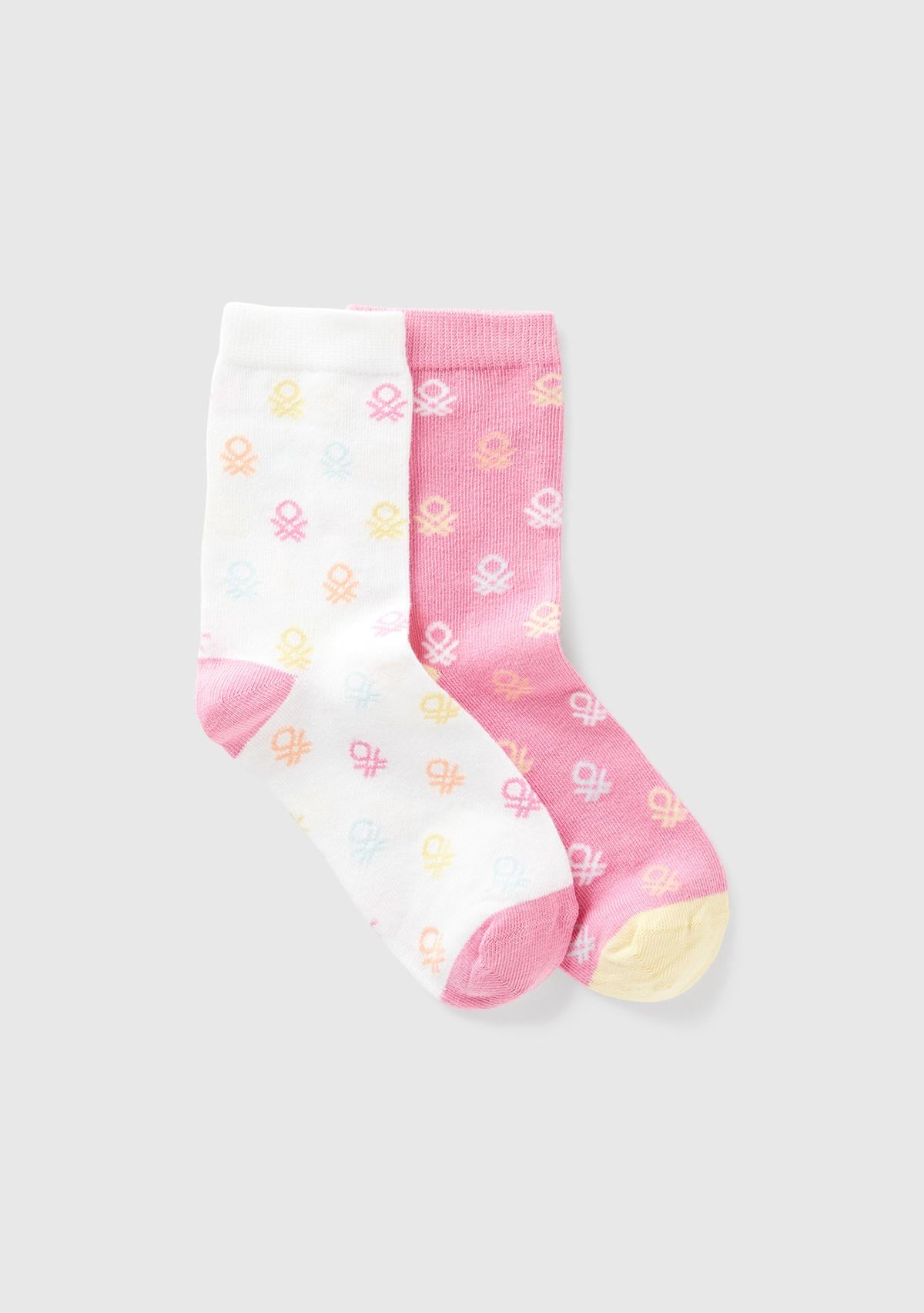  Erkek Çocuk Pembe Mix Desenli 2'li Uzun Soket Çorap Seti