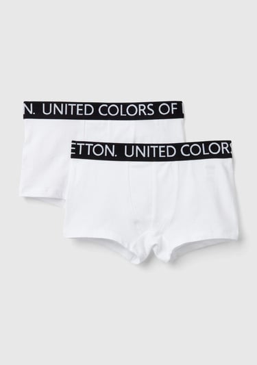  Erkek Çocuk Beyaz Beli Logo Detaylı 2'li Boxer Set