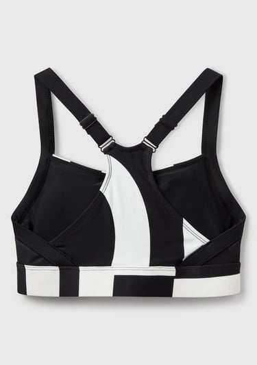  Kadın Siyah Desenli Önü Logo Baskılı Crop Atlet