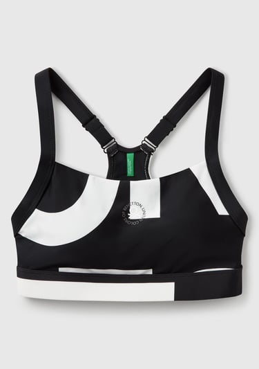  Kadın Siyah Desenli Önü Logo Baskılı Crop Atlet