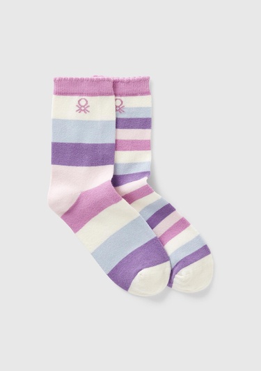  Erkek Çocuk Pembe-Mor Desenli Uzun Soket Çorap