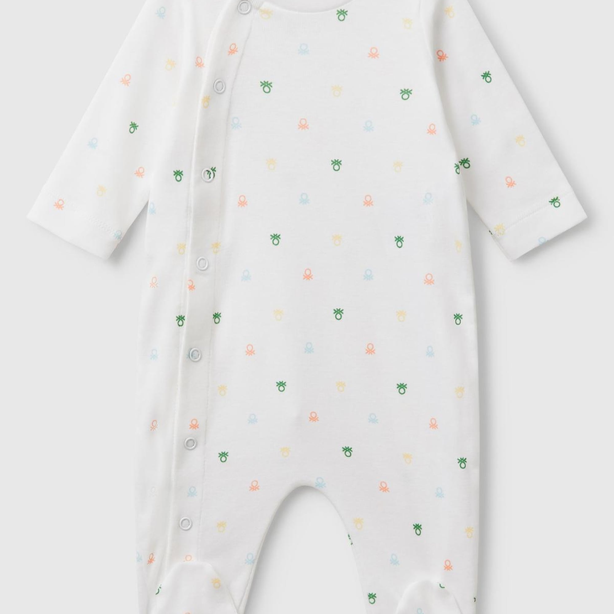 Bebek Beyaz Desenli Çıtçıtlı Uzun Kollu Tulum