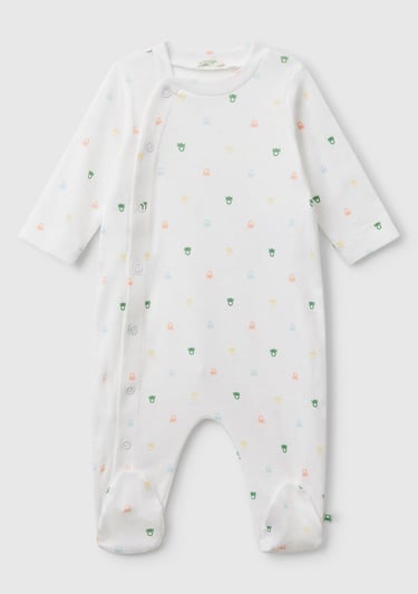  Bebek Beyaz Desenli Çıtçıtlı Uzun Kollu Tulum