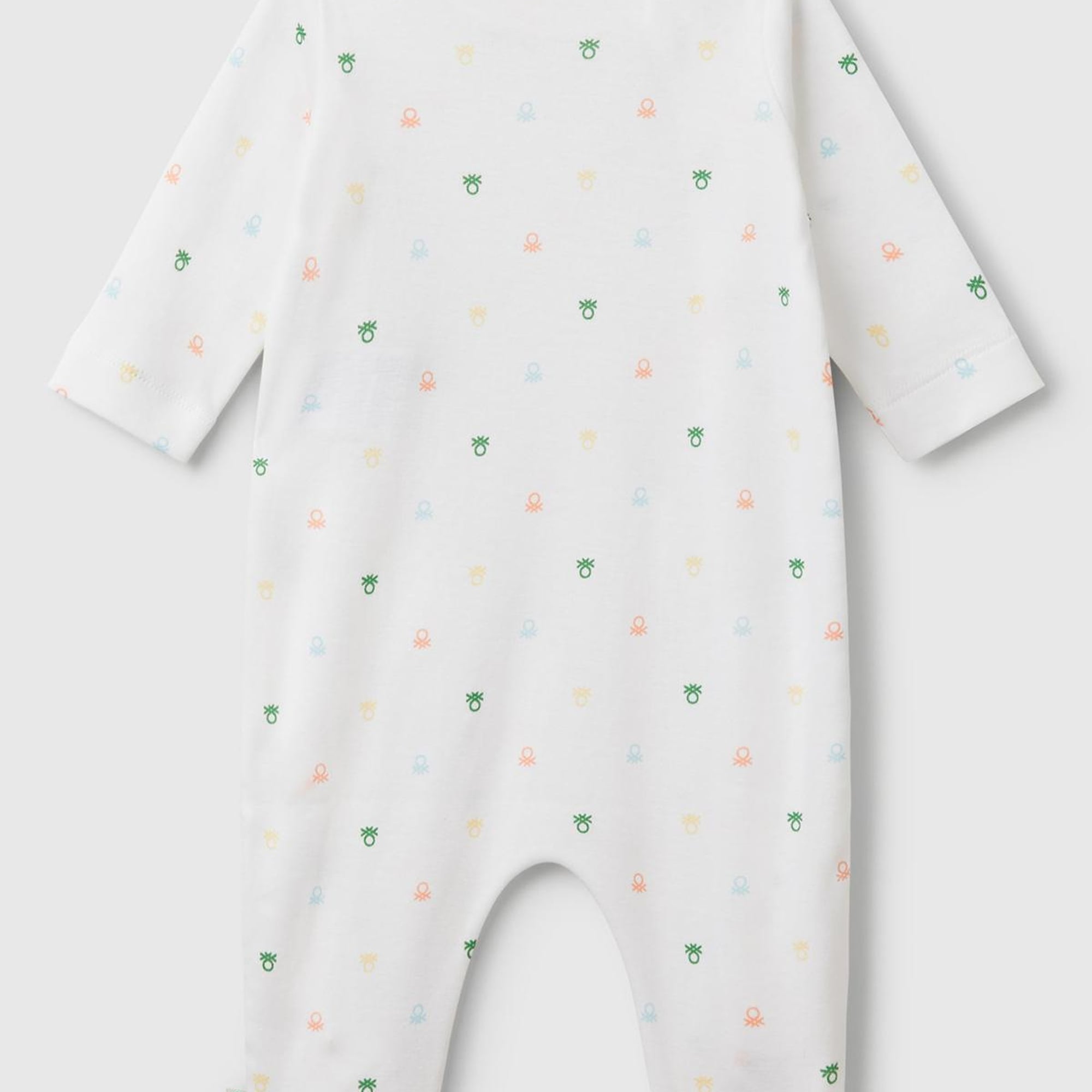 Bebek Beyaz Desenli Çıtçıtlı Uzun Kollu Tulum