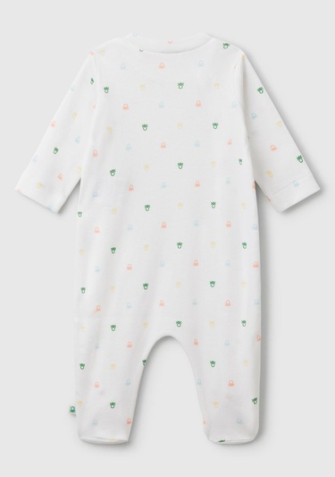  Bebek Beyaz Desenli Çıtçıtlı Uzun Kollu Tulum