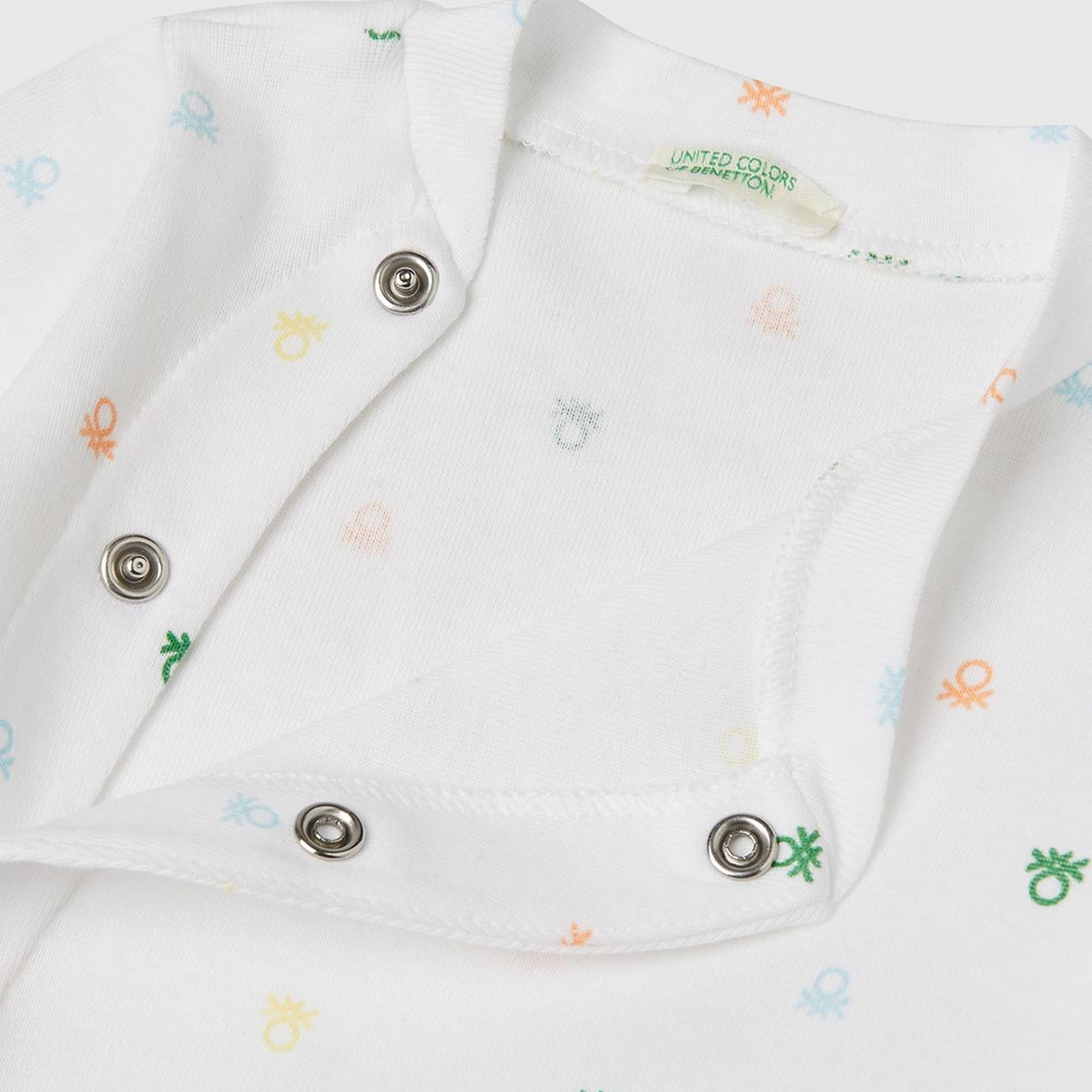 Bebek Beyaz Desenli Çıtçıtlı Uzun Kollu Tulum