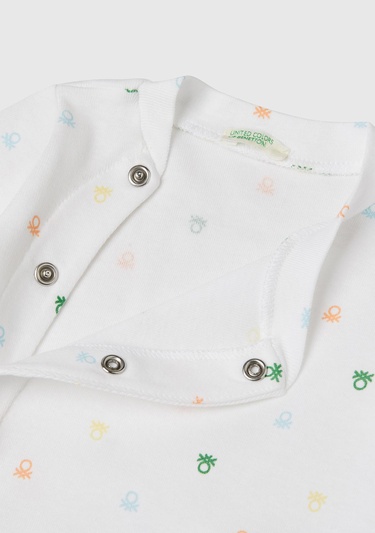  Bebek Beyaz Desenli Çıtçıtlı Uzun Kollu Tulum