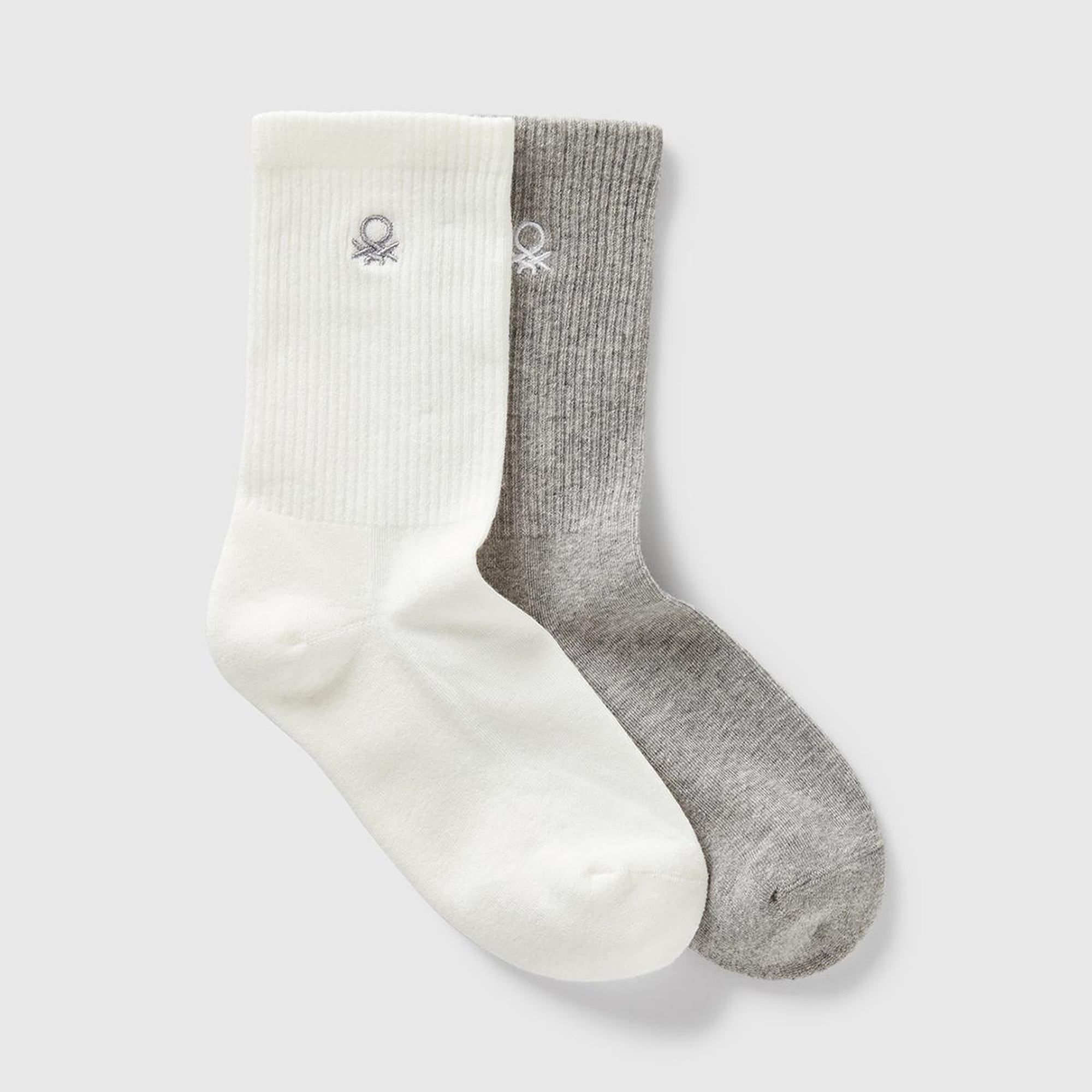 Erkek Çocuk Gri-Beyaz Logo İşlemeli 2'li Uzun Soket Çorap Seti