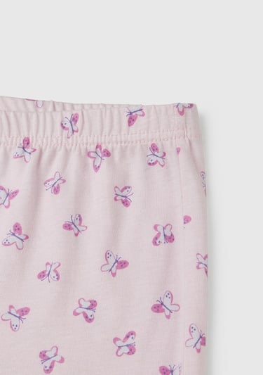  Kız Çocuk Pembe Baskılı Kolları Fırfırlı Üst ve Desenli Alt Pijama Takımı