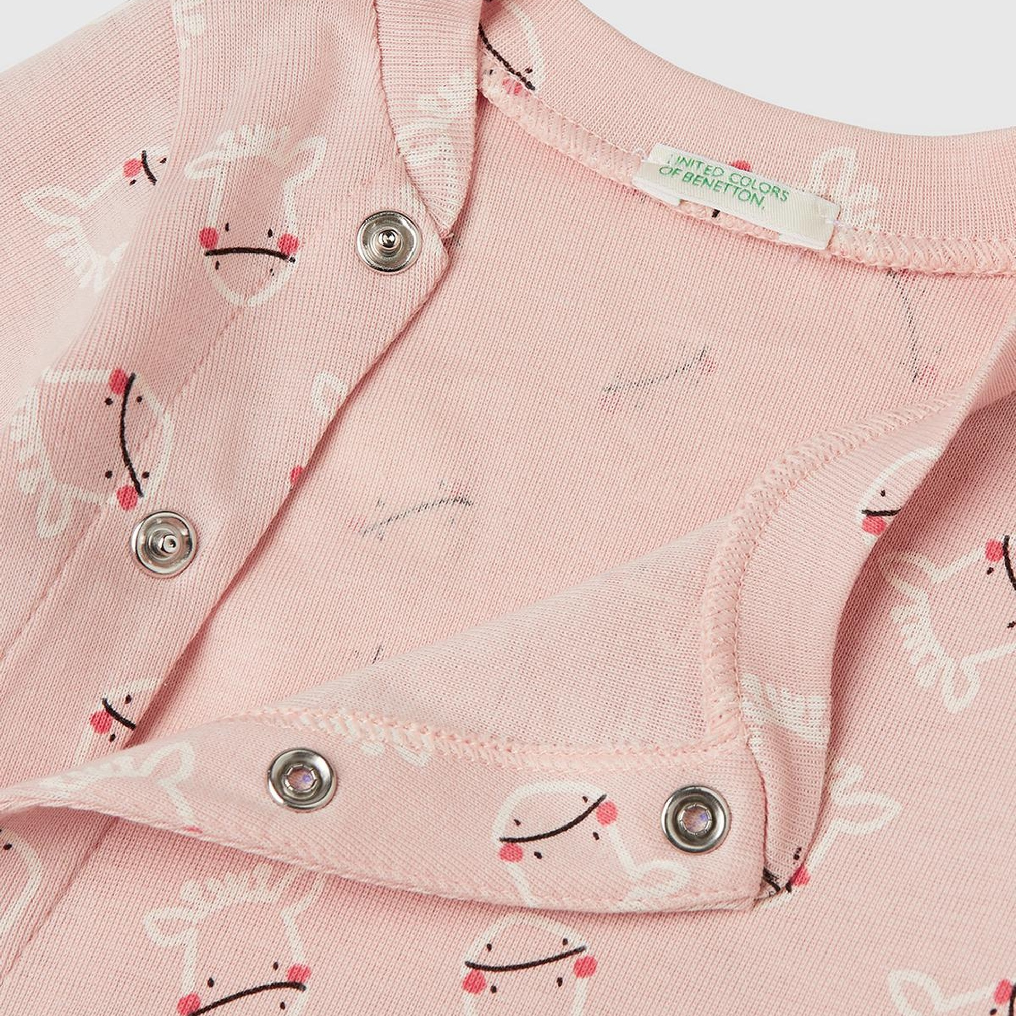 Bebek Toz Pembe Desenli Çıtçıtlı Uzun Kollu Tulum