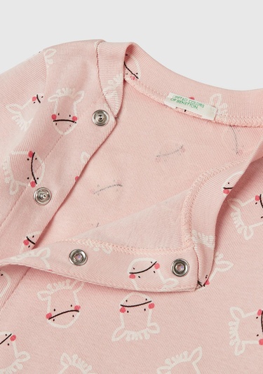  Bebek Toz Pembe Desenli Çıtçıtlı Uzun Kollu Tulum