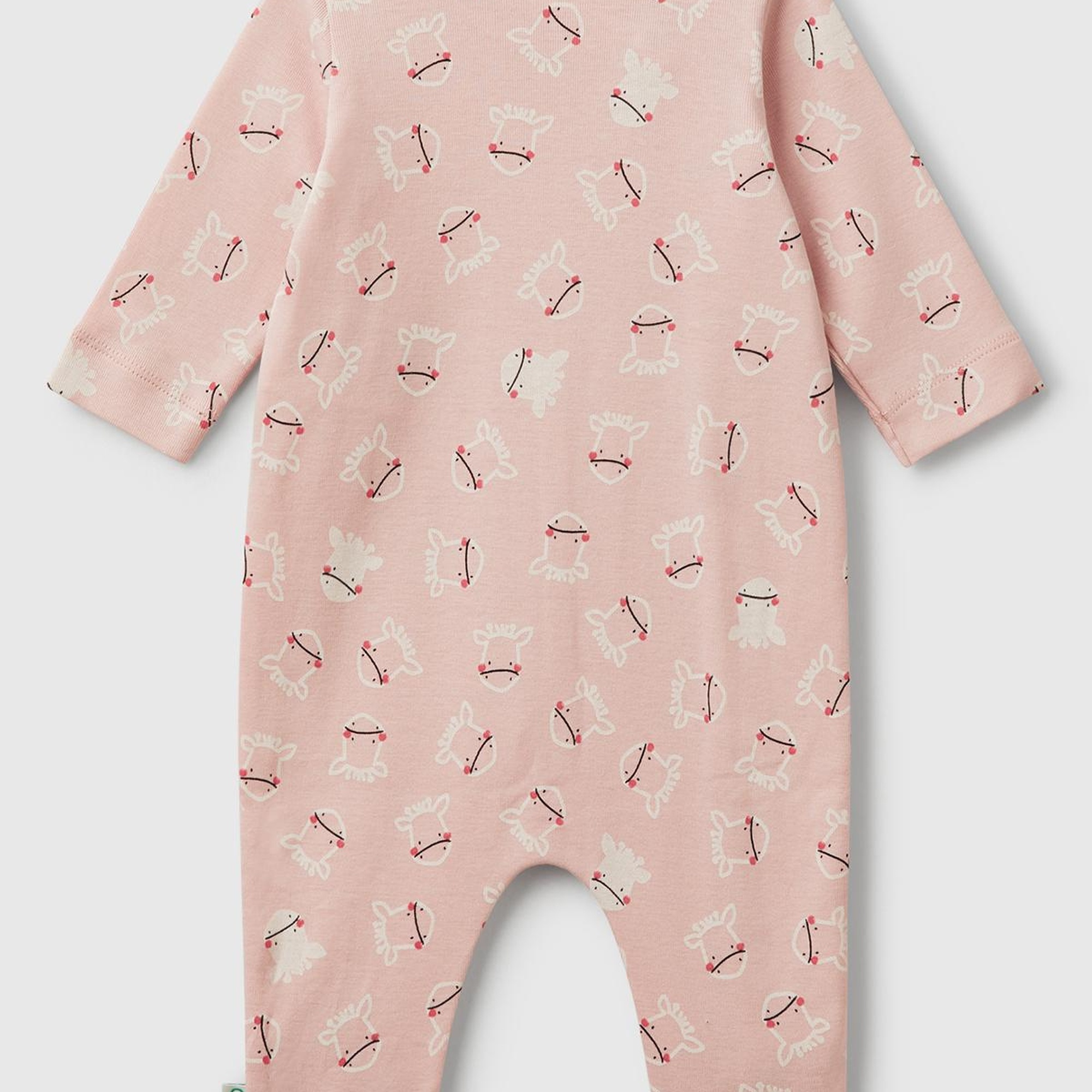 Bebek Toz Pembe Desenli Çıtçıtlı Uzun Kollu Tulum