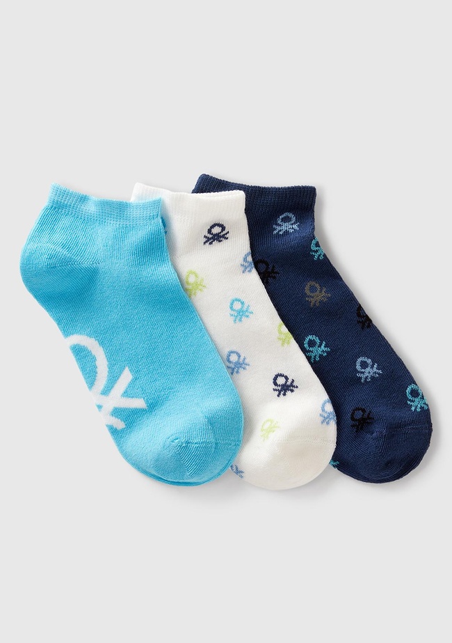  Erkek Çocuk Mavi Mix Desenli 3'lü Patik Çorap Seti
