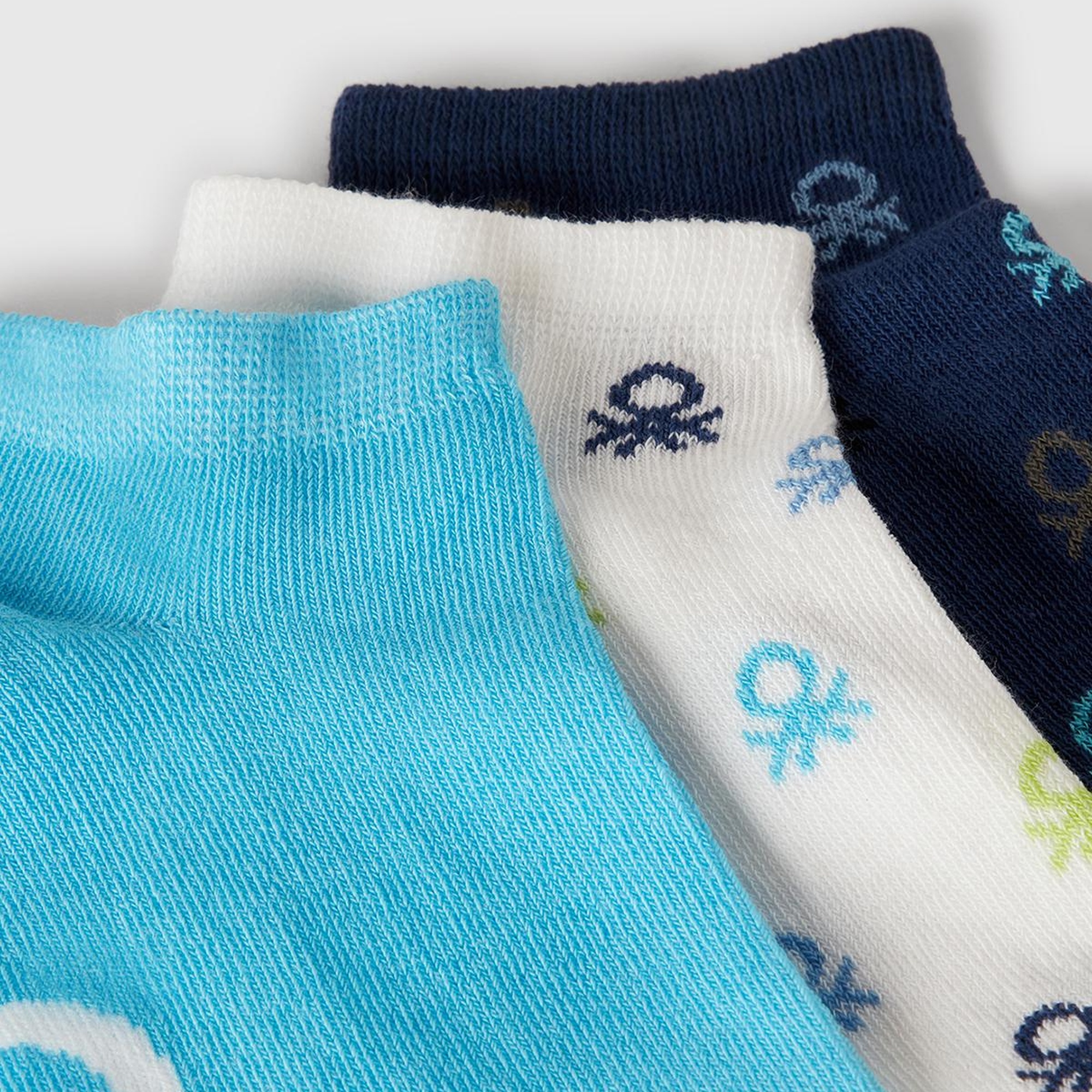 Erkek Çocuk Mavi Mix Desenli 3'lü Patik Çorap Seti