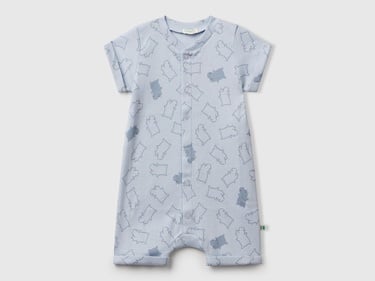  Bebek Toz Mavi Desenli Önü Çıtçıtlı Kısa Kollu Tulum