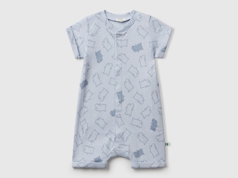  Bebek Toz Mavi Desenli Önü Çıtçıtlı Kısa Kollu Tulum