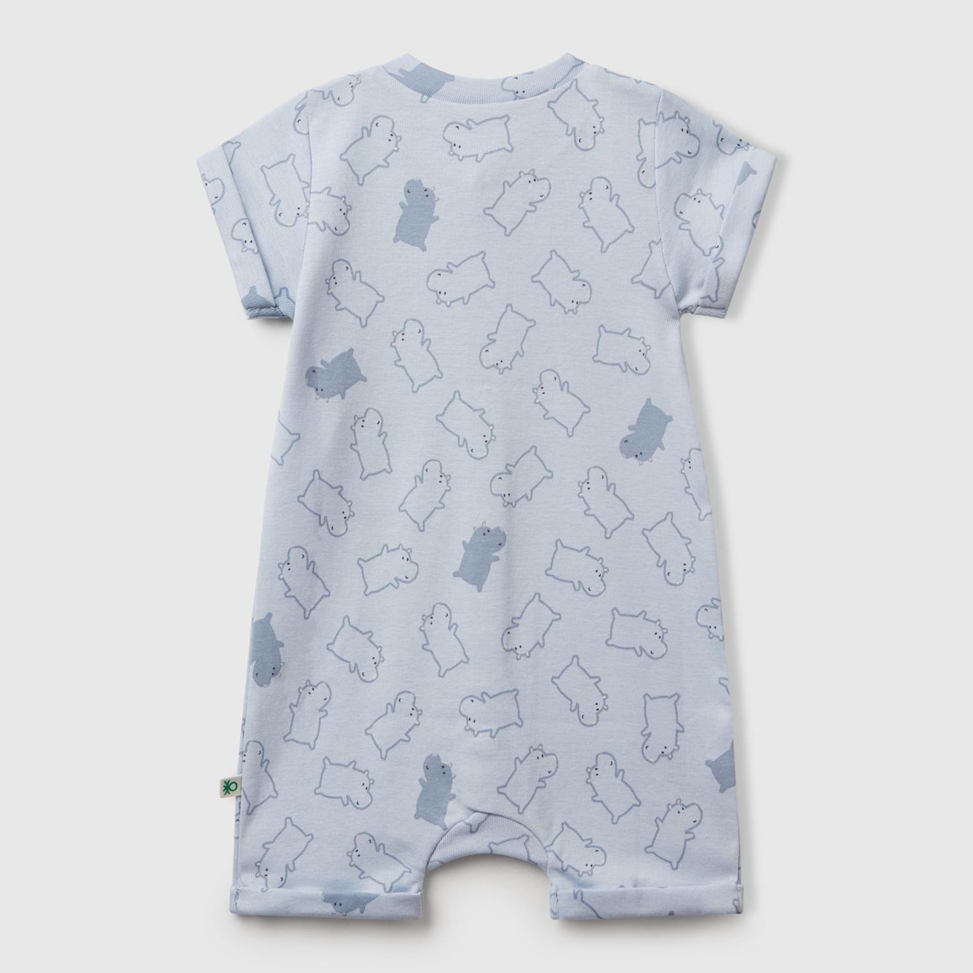 Bebek Toz Mavi Desenli Önü Çıtçıtlı Kısa Kollu Tulum